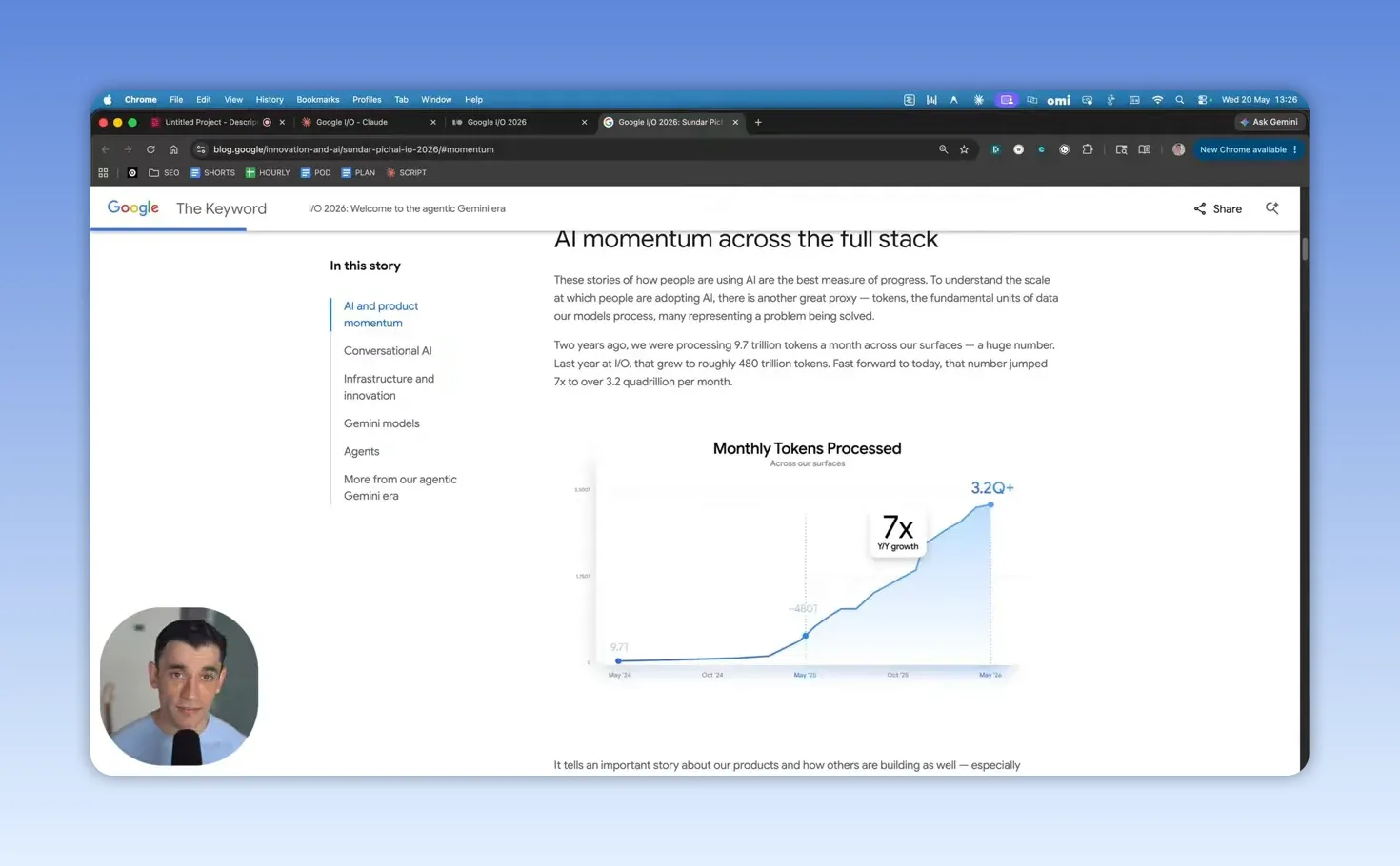 หน้าสไลด์ AI momentum across the full stack พร้อมกราฟ Monthly Tokens Processed