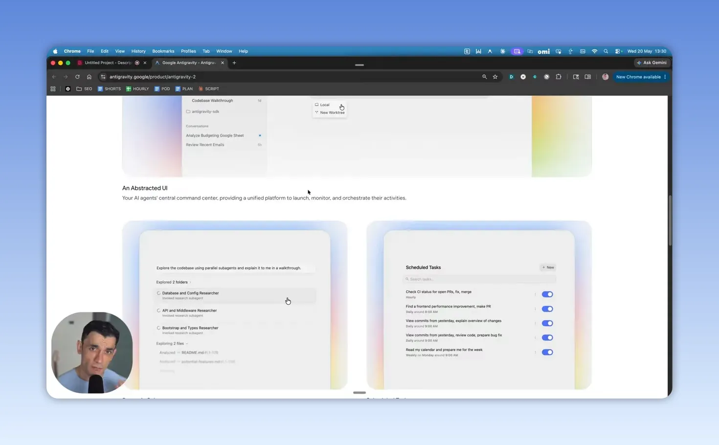 หน้าจอ Antigravity แสดง Scheduled Tasks และสถานะการทำงานของ agent ในระบบรวมศูนย์